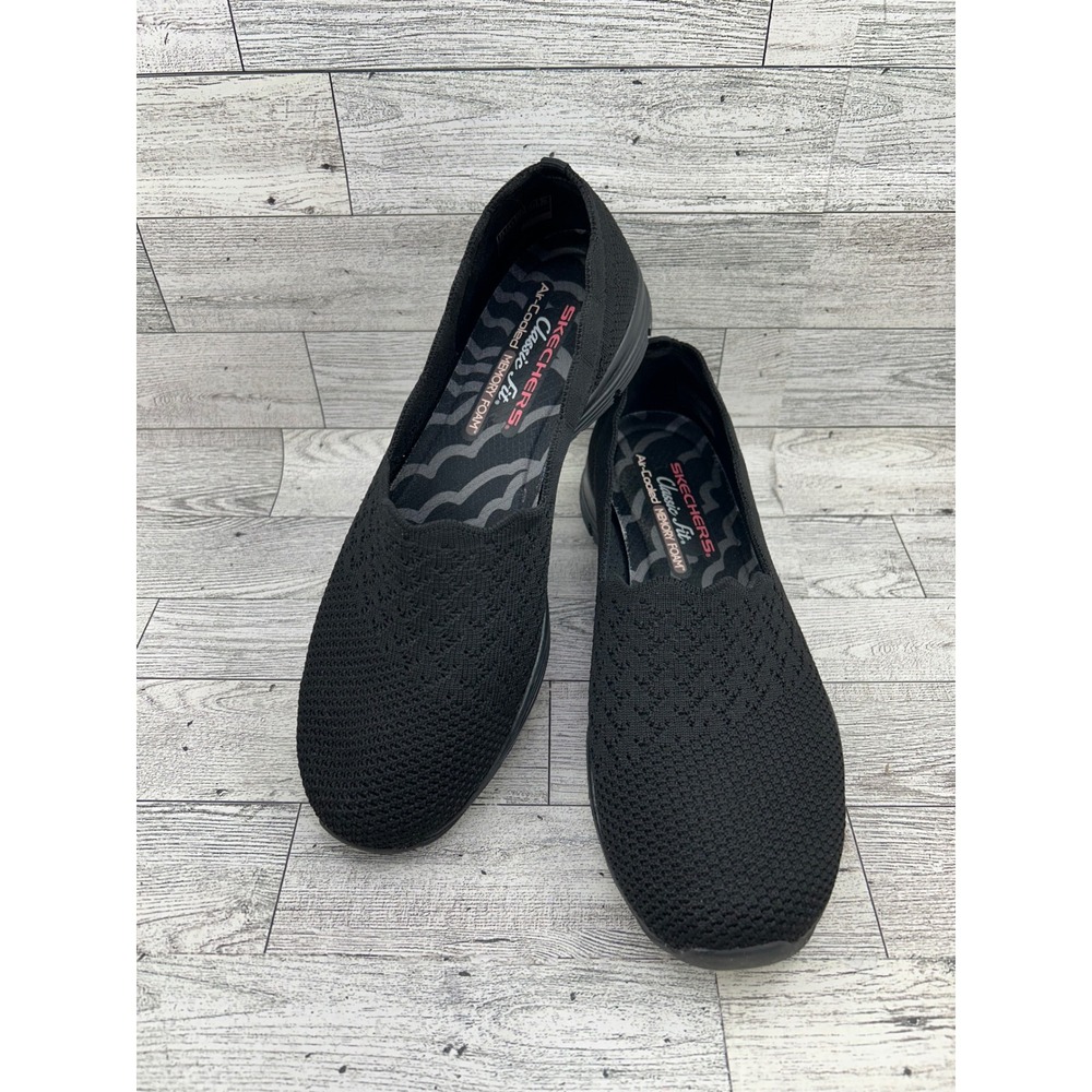Skechers Womens Black Knit Slip On Casual Walking Shoes Size 7.5